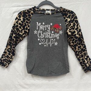 Gray and Leopard Print Kids Christmas Shirt